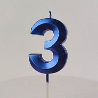 Свеча цифра "3", синяя